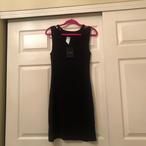 Gold ray Black Ribbed Dress